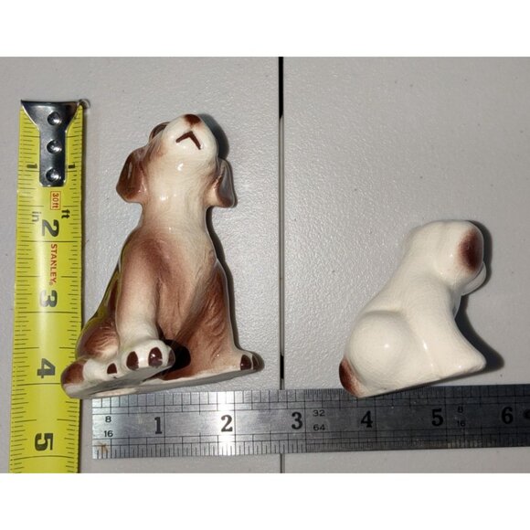 Vintage Ceramic Puppy Figurines Set - Brown & White Dogs With Big Feet - Small & - Picture 8 of 9